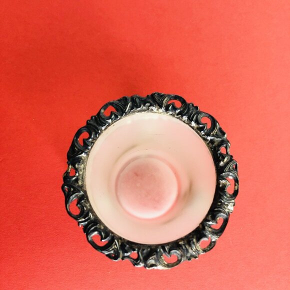 VTG Ormolu Ornate Cherubs Holding Opaline Bowl Small Flower Vase Candle Holder - Picture 7 of 12